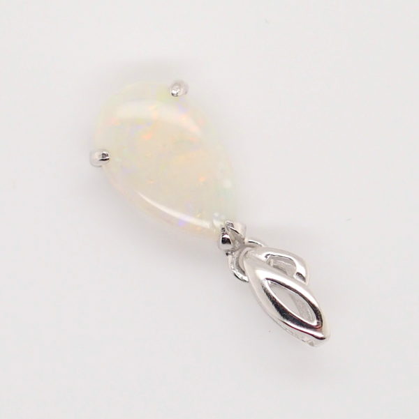 Green Blue Pink Sterling Silver Solid Australian White Opal Pendant Necklace