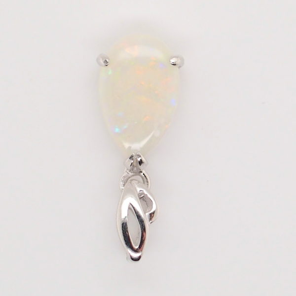 Green Blue Pink Sterling Silver Solid Australian White Opal Pendant Necklace