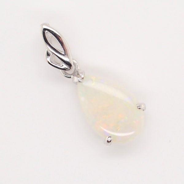 Green Blue Pink Sterling Silver Solid Australian White Opal Pendant Necklace