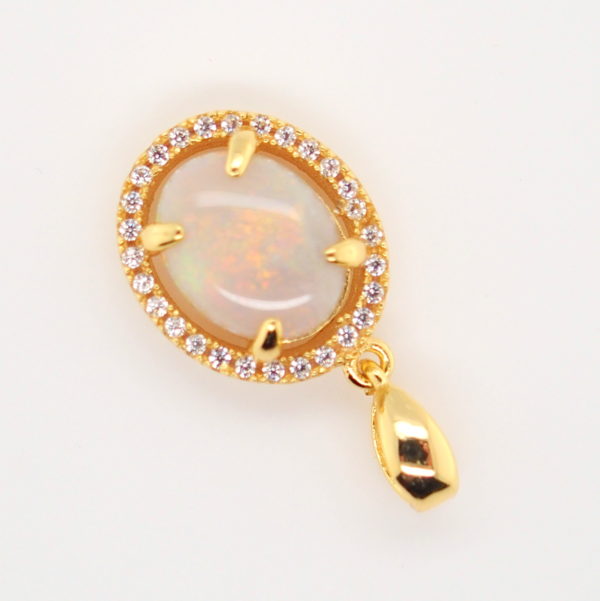 Blue Green Pink Sterling Silver Gold Plate Solid Australian White Opal Necklace Pendant