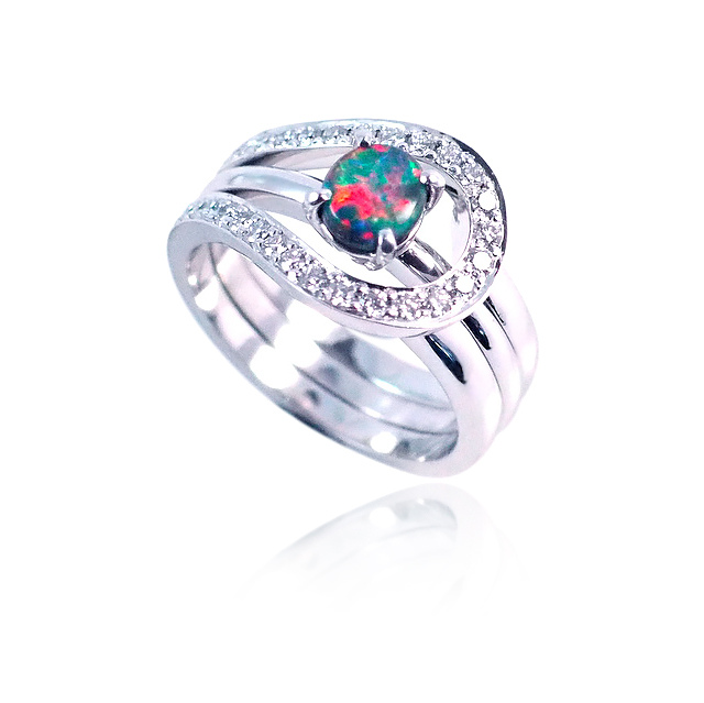 black opal wedding ring set