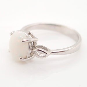 Green Red Solid Australian White Opal Sterling Silver Ring