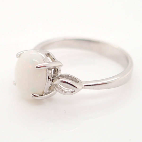 Green Red Solid Australian White Opal Sterling Silver Ring