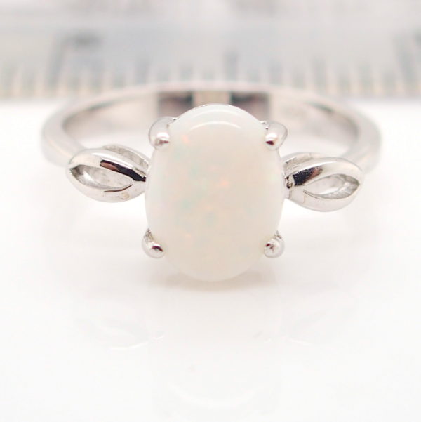 Green Red Solid Australian White Opal Sterling Silver Ring