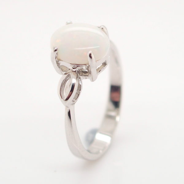 Green Red Solid Australian White Opal Sterling Silver Ring