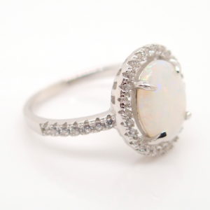 Green Red Solid Australian White Opal Sterling Silver Ring