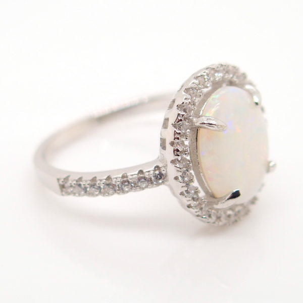 Green Red Solid Australian White Opal Sterling Silver Ring