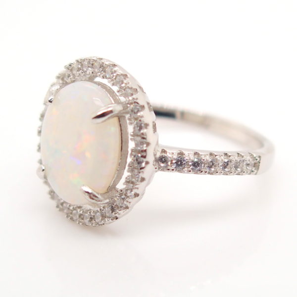 Green Red Solid Australian White Opal Sterling Silver Ring