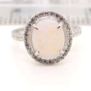 Green Red Solid Australian White Opal Sterling Silver Ring