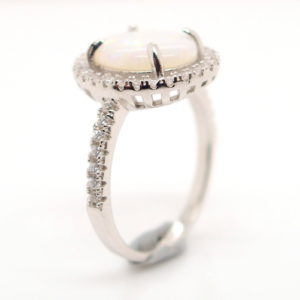 Green Red Solid Australian White Opal Sterling Silver Ring