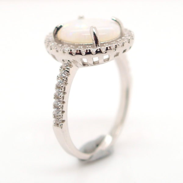 Green Red Solid Australian White Opal Sterling Silver Ring