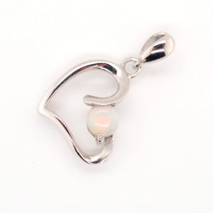Blue Green Pink Sterling Silver Love Heart White Opal Pendant Necklace