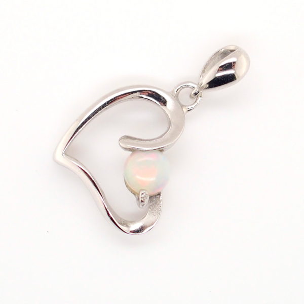 Blue Green Pink Sterling Silver Love Heart White Opal Pendant Necklace