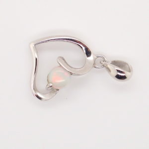 Blue Green Pink Sterling Silver Love Heart White Opal Pendant Necklace