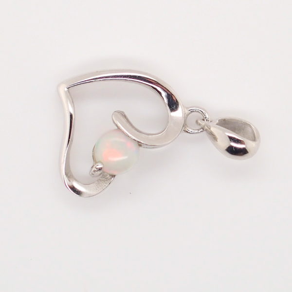 Blue Green Pink Sterling Silver Love Heart White Opal Pendant Necklace