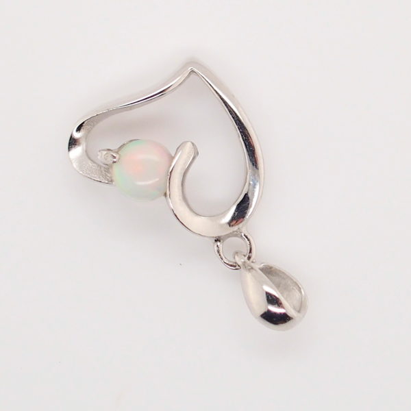 Blue Green Pink Sterling Silver Love Heart White Opal Pendant Necklace