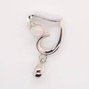 Blue Green Pink Sterling Silver Love Heart White Opal Pendant Necklace