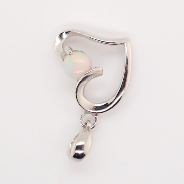 Blue Green Pink Sterling Silver Love Heart White Opal Pendant Necklace