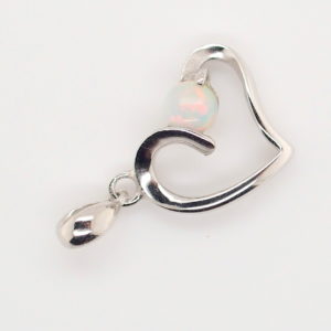 Blue Green Pink Sterling Silver Love Heart White Opal Pendant Necklace
