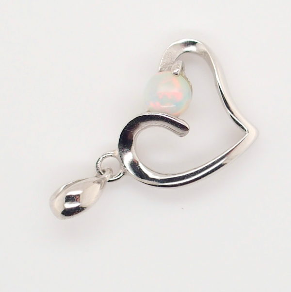 Blue Green Pink Sterling Silver Love Heart White Opal Pendant Necklace