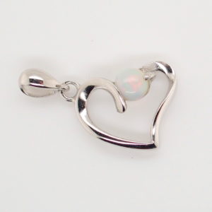 Blue Green Pink Sterling Silver Love Heart White Opal Pendant Necklace