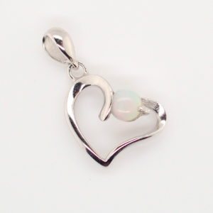 Blue Green Pink Sterling Silver Love Heart White Opal Pendant Necklace