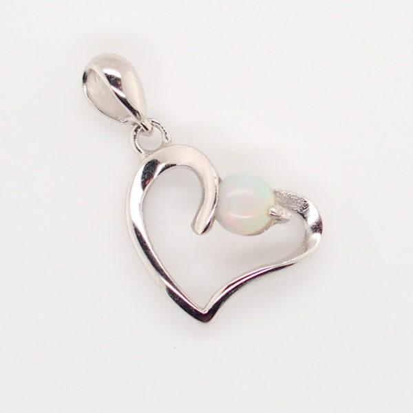 Blue Green Pink Sterling Silver Love Heart White Opal Pendant Necklace
