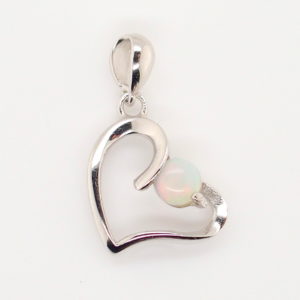 Blue Green Pink Sterling Silver Love Heart White Opal Pendant Necklace