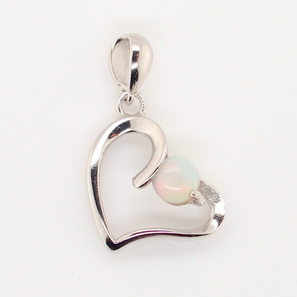 Blue Green Pink Sterling Silver Love Heart White Opal Pendant Necklace