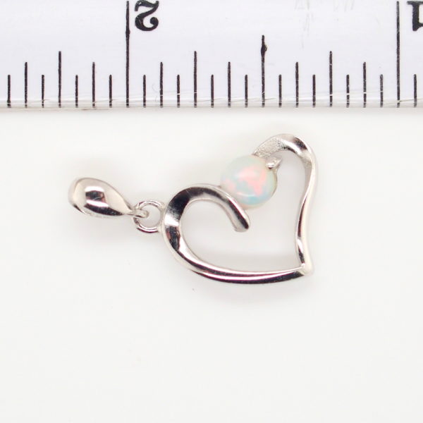 Blue Green Pink Sterling Silver Love Heart White Opal Pendant Necklace