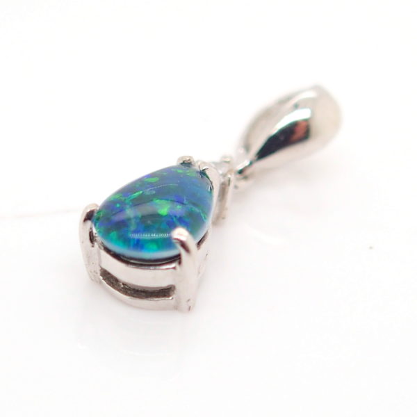 Blue Green Sterling Silver Australian Triplet Opal Necklace Pendant