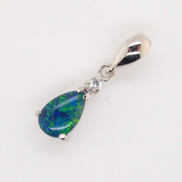 Blue Green Sterling Silver Australian Triplet Opal Necklace Pendant