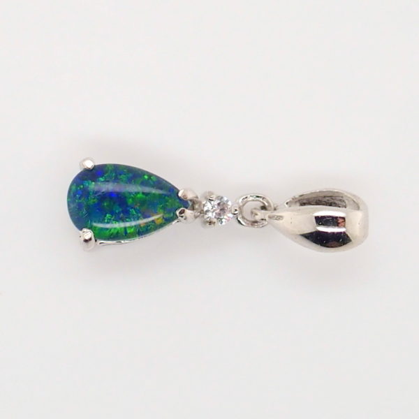 Blue Green Sterling Silver Australian Triplet Opal Necklace Pendant