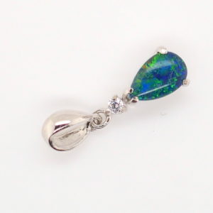 Blue Green Sterling Silver Australian Triplet Opal Necklace Pendant