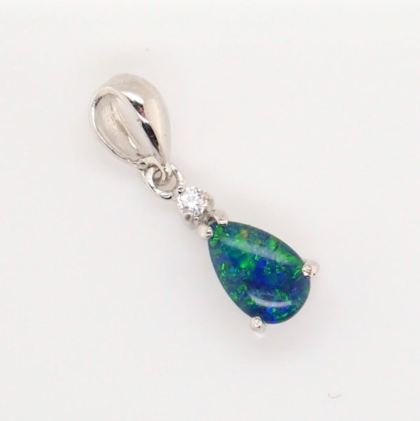 Blue Green Sterling Silver Australian Triplet Opal Necklace Pendant