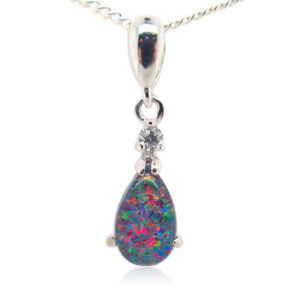 Blue Green Red Sterling Silver Australian Triplet Opal Necklace Pendant