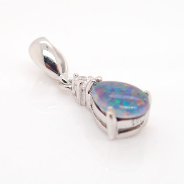 Blue Green Red Sterling Silver Australian Triplet Opal Necklace Pendant