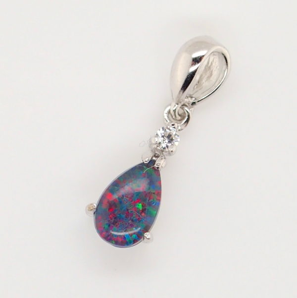 Blue Green Red Sterling Silver Australian Triplet Opal Necklace Pendant