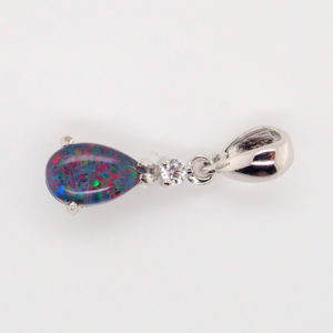 Blue Green Red Sterling Silver Australian Triplet Opal Necklace Pendant