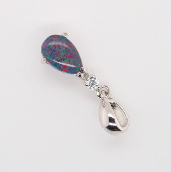 Blue Green Red Sterling Silver Australian Triplet Opal Necklace Pendant