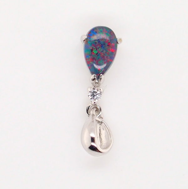 Blue Green Red Sterling Silver Australian Triplet Opal Necklace Pendant