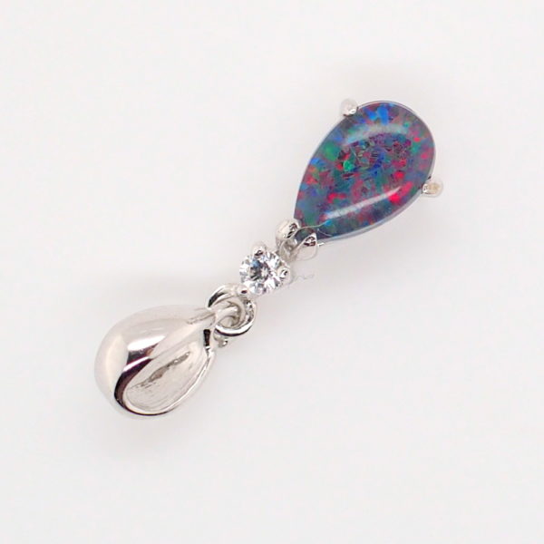 Blue Green Red Sterling Silver Australian Triplet Opal Necklace Pendant