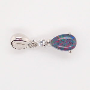 Blue Green Red Sterling Silver Australian Triplet Opal Necklace Pendant