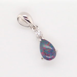 Blue Green Red Sterling Silver Australian Triplet Opal Necklace Pendant