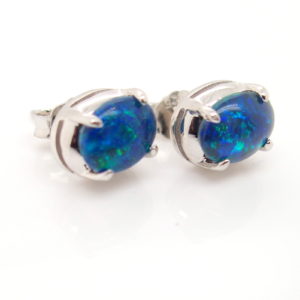 Green Blue Sterling Silver Australian Triplet Opal Stud Earrings