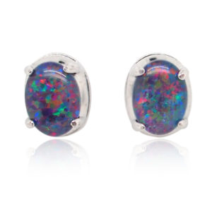 Red Blue Sterling Silver Australian Triplet Opal Stud Earrings