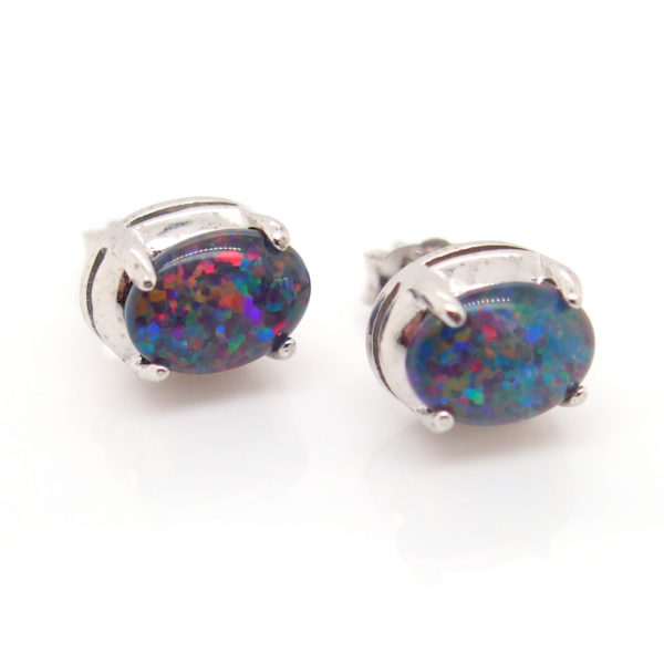 Red Blue Sterling Silver Australian Triplet Opal Stud Earrings