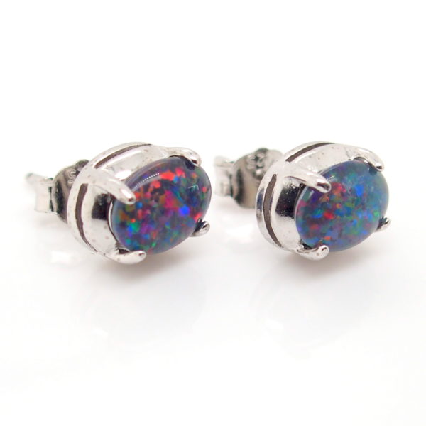 Red Blue Sterling Silver Australian Triplet Opal Stud Earrings