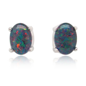 Red Blue Sterling Silver Australian Triplet Opal Stud Earrings