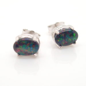 Red Blue Sterling Silver Australian Triplet Opal Stud Earrings